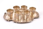 set of 6 beakers with tray, silver, 950 standard, 144.10 g, tray 18.8 x 13.6 cm, h (beaker) 3.9 cm,...