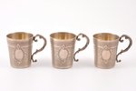 set of 6 beakers with tray, silver, metal tray, 950 standard, silver weight 157.75, tray 30.8 x 9.8...