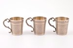 set of 6 beakers with tray, silver, metal tray, 950 standard, silver weight 157.75, tray 30.8 x 9.8...