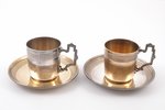 2 tea pairs, silver, 950 standart, 244.05 g, Claude Doutre Roussel, Paris, France, h (чашка) 5.5 см,...