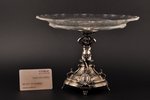 фруктовница, серебро, стекло, 950 проба, начало 20-го века, (общий вес) 1700 г, Франция, h 18 см...