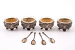 set for spices, silver, 4 salt cellars with spoons, 950 standard, silver weight 92.80, with a glass...