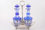 oil and vinegar cruet set, silver, glass, silver weight 566.70, h 25.5 cm, the border of the 17th an...