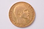 20 франков, 1858 г., A, золото, Франция, 6.39 г, Ø 21.3 мм, XF, VF, 900 проба...