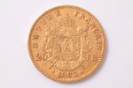 20 франков, 1862 г., A, золото, Франция, 6.43 г, Ø 21.2 мм, XF, 900 проба...