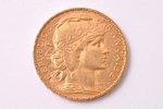 20 francs, 1908, gold, France, 6.45 g, Ø 21.2 mm, AU, XF, 900 standard...