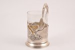 tea glass-holder, silver, "Swans", 875 standart, 1955, 125 g, Moscow, USSR, Ø (inner) 6.5 cm...
