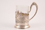 tea glass-holder, silver, "Swans", 875 standart, 1955, 125 g, Moscow, USSR, Ø (inner) 6.5 cm...