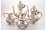 service: sugar-bowl, small teapot, coffeepot, cream jug, tray, silver, 900 standart, Europe, (tray)...