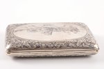 портсигар, серебро, "Тройка", 84 проба, 136.35 г, штихельная резьба, чернение, 10 x 7 x 1.7 см, 1899...