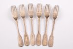 set of 6 forks, silver, 84 standart, 1887, 414.15 g, workshop of Pavel Ovchinnikov, Moscow, Russia,...