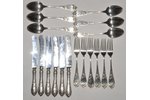 flatware set, silver, 18 items: 6 forks, 6 knives, 6 soup spoons, 875 standard, total weight of item...