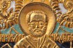icon, Saint Nicholas the Miracle-Worker, copper alloy, guilding, 5-color enamel, Russia, the beginni...