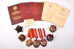 set of awards and documents, 2 Orders of Lenin, Nº 8948, Nº 49257; 4 Orders of the Red Banner: Nº 26...