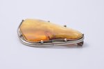 a brooch, 11.95 g., the item's dimensions (stone) 3.6 x 4.6 x 0.7 cm, amber...