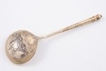 spoon, silver, "Kremlin", 84 standard, 46.45 g, niello enamel, 15.1 cm, 1874, Moscow, Russia...