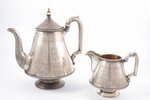 set of teapot and cream jug, silver, 84 standart, engraving, gilding, 1890, 994.15 g, (teapot 719.10...