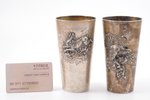 комплект стаканов (охотничья тематика), серебро, 800 проба, штихельная резьба, начало 20-го века, 22...