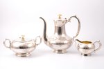 set, sugar-bowl, coffeepot, cream jug, silver, 84 standard, 1391 g, 753.65 g + 444.7 g + 193, h 19 /...