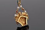 a pendant, gold, enamel, 750 standard, 7.24 g., the item's dimensions 4.3 x 2.2 cm, diamonds, emeral...