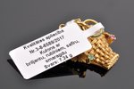 kulons, zelts, emalja, 750 prove, 7.24 g., izstrādājuma izmērs 4.3 x 2.2 cm, briljants, smaragds, ru...