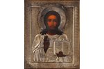 icon, Jesus Christ Pantocrator, with a silver oklad, board, silver, painting, 84 standart, Russia, t...