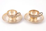 set of 2 coffee pairs, silver, 950 standart, 1884-1910, 135.50 g, Henri Soufflot, France, h (cup) 3....