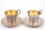 2 tea pairs, silver, 950 standart, gilding, the border of the 19th and the 20th centuries, 558.25 g,...