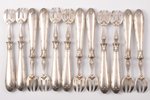 комплект из 12 вилок для устриц, металл, серебро, 950 проба, 19-й век, (общий) 347.30 г, Франция, 14...