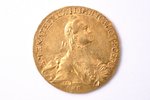 10 рублей, 1765 г., СПБ, Екатерина II, золото, Российская империя, 13 г, Ø 30.3 мм, AU...