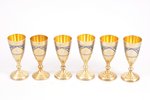 set of 6 beakers, silver, 875 standard, 193.20 g, niello enamel, gilding, h 8 cm, 1971, Dagestan, US...