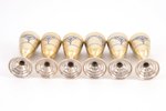 set of 6 beakers, silver, 875 standard, 193.20 g, niello enamel, gilding, h 8 cm, 1971, Dagestan, US...