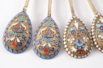 set of teaspoons (4+2), silver, 84 standart, cloisonne enamel, the end of the 19th century, 89.95 g,...
