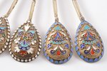 set of teaspoons (4+2), silver, 84 standart, cloisonne enamel, the end of the 19th century, 89.95 g,...