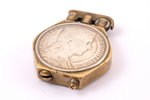 šķiltava, ar divām 5 latu monētām, metāls, sudrabs, Latvija, 20. gs. 1. puse, 5.2 x 4.1 x 1.1 cm, sv...