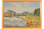 Saldavs Oļģerts (1907 –1960), Pie upes, 20 gs. 50tie gadi, kartons, eļļa, 24.7 x 34.4 cm...