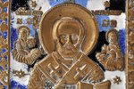 ikona, Svētais Nikolajs Brīnumdarītājs, vara sakausējuma, 5-krāsu emalja, Krievijas impērija, 20. gs...