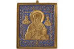 икона, Святитель Николай Чудотворец, медный сплав, 1-цветная эмаль, Российская империя, начало 20-го...