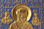 ikona, Svētais Nikolajs Brīnumdarītājs, vara sakausējuma, 1-krāsu emalja, Krievijas impērija, 20. gs...