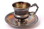 tea pair, silver, 84 standard, 119.65 g, engraving, Ø (plate) 10.4 cm, h (cup) 5.8 cm, Moscow, Russi...