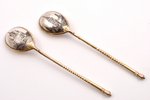 set of 2 teaspoons, silver, "Kremlin", 84 standart, niello enamel, 1888, 42.50 g, by Akimov V., Mosc...