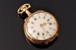 карманные часы, Франция, золото, 18 K проба, 12.79 г, 3.2 x 2.4 см, Ø 20.4 мм, механизм в рабочем со...