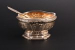 saltcellar and spoon for salt, silver, 950 standart, silver weight 17.90g, France, 6.5 x 4.6 x 3.7 c...