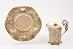 tea pair, silver, 950 standard, 520.65 g, gilding, h (cup) 12.5 cm, plate 19x18.4 cm, by Francois Du...