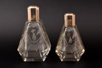 perfume set, silver, glass, 2 bottles, Art Deco, 800 standard, h 16 / 13.7 cm, the beginning of the...
