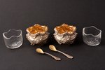 set for spices, silver, 2 salt cellars with glass and 2 spoons, 950 standard, silver weight 44.65, s...