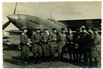 photography, pilots next to IL-2 airplane, USSR, 40ties of 20th cent., 15,5x10,2 cm...