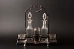 condiment set, silver plated, glass, Russia, Congress Poland, 26.7 x 10.2 x 25.4 cm, missing lid, ch...
