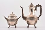 a set of sugar-bowl and small teapot, silver, 950 standart, silver stamping, 937.75 g, total weight...