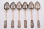 set of soup spoons, silver, 6 items, 875 standard, 441.35 g, niello enamel, 20.3 cm, 1927-1946, Kost...
